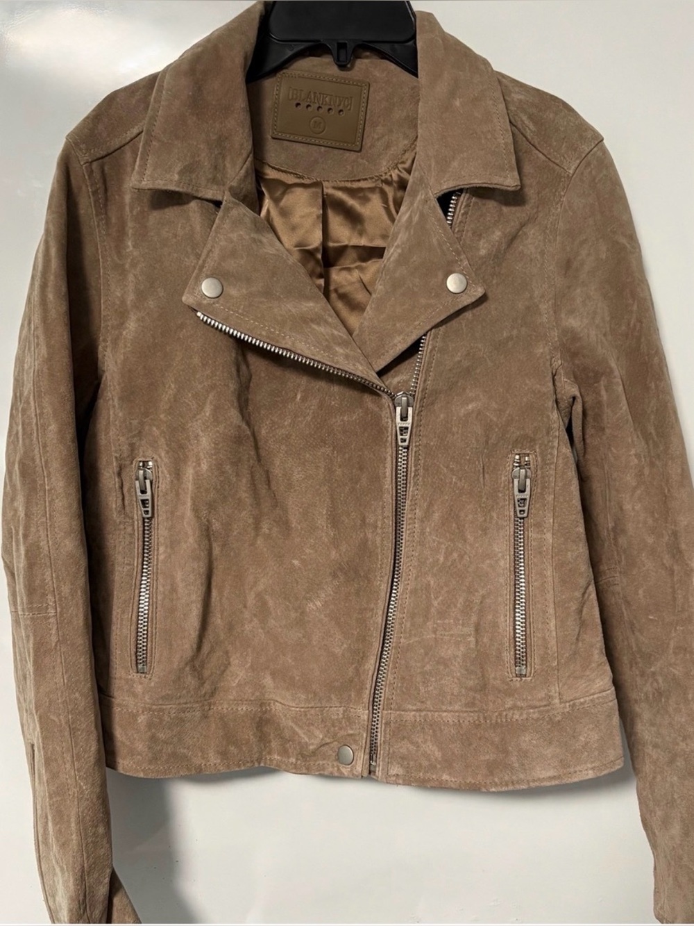 Blank NYC Taupe Suede Moto Jacket - Neutral Taupe minimal wear 100% leather